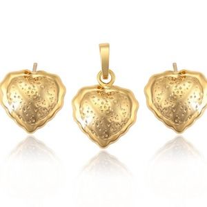 Gold Heart Necklace & Earrings Set 18k Gold Plated